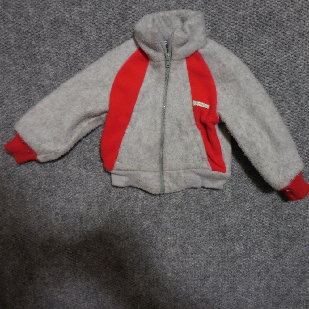 Vintage OshKosh B'Gosh Toddler 3 Fleece Jacket Gray Red Zip Up Made in USA W6095